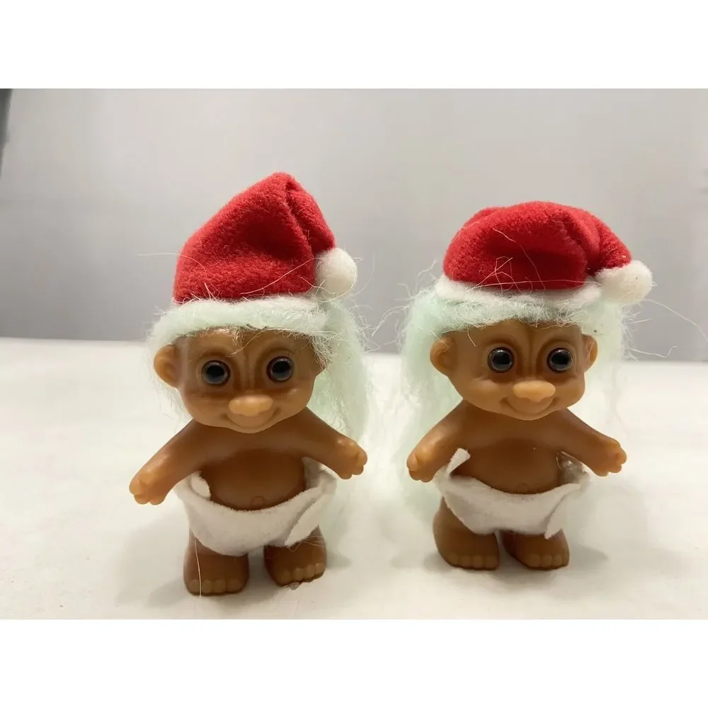 VINTAGE MINI Troll Dolls LOT OF 2 Baby Santa Diaper Christmas Hat Russ‎ 90s Gift